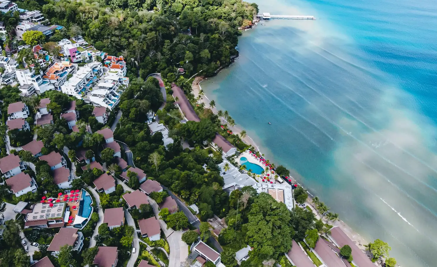 Aerial view of Amari Phuket above the bay at Amari Phuket