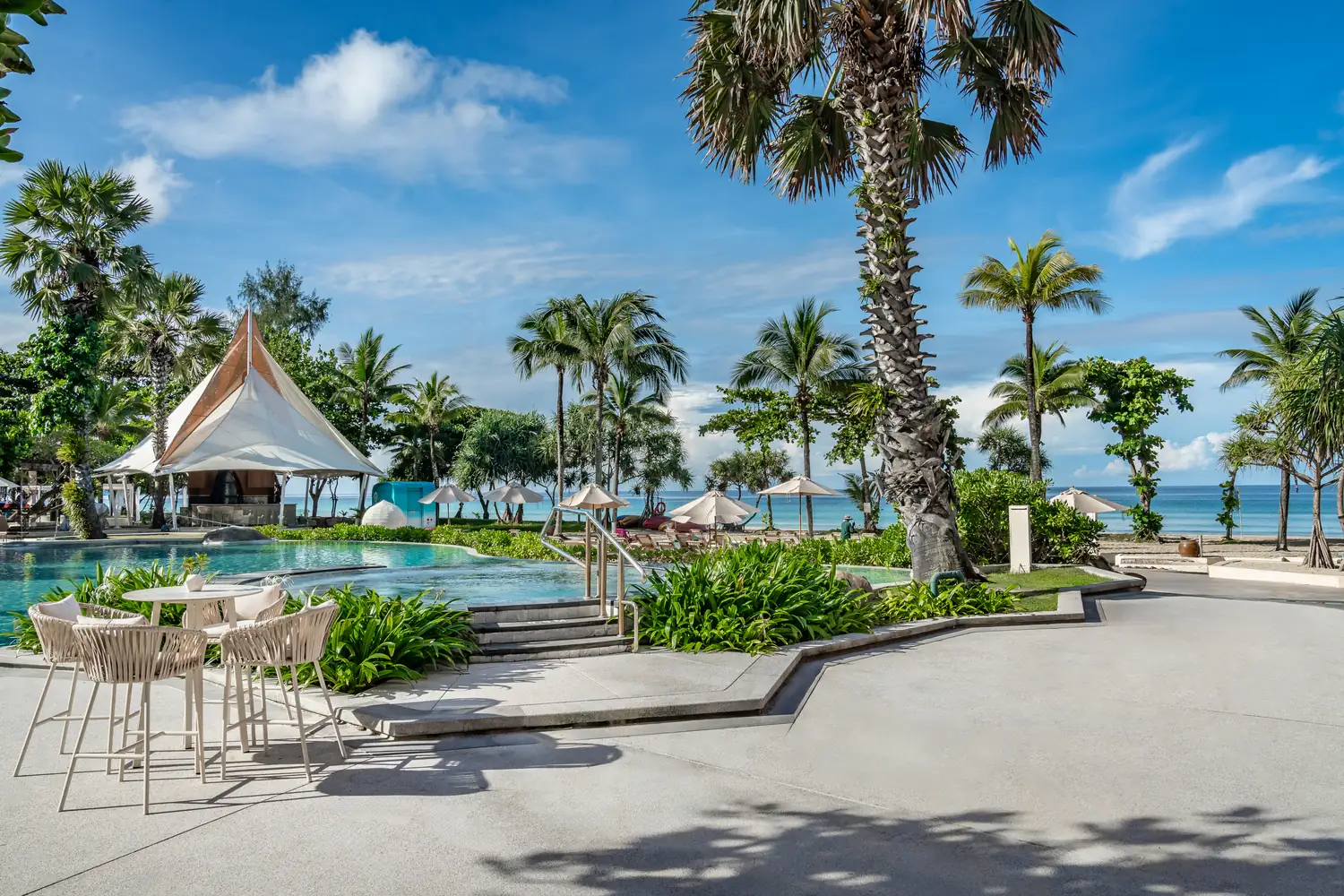 Pool deck with parasols