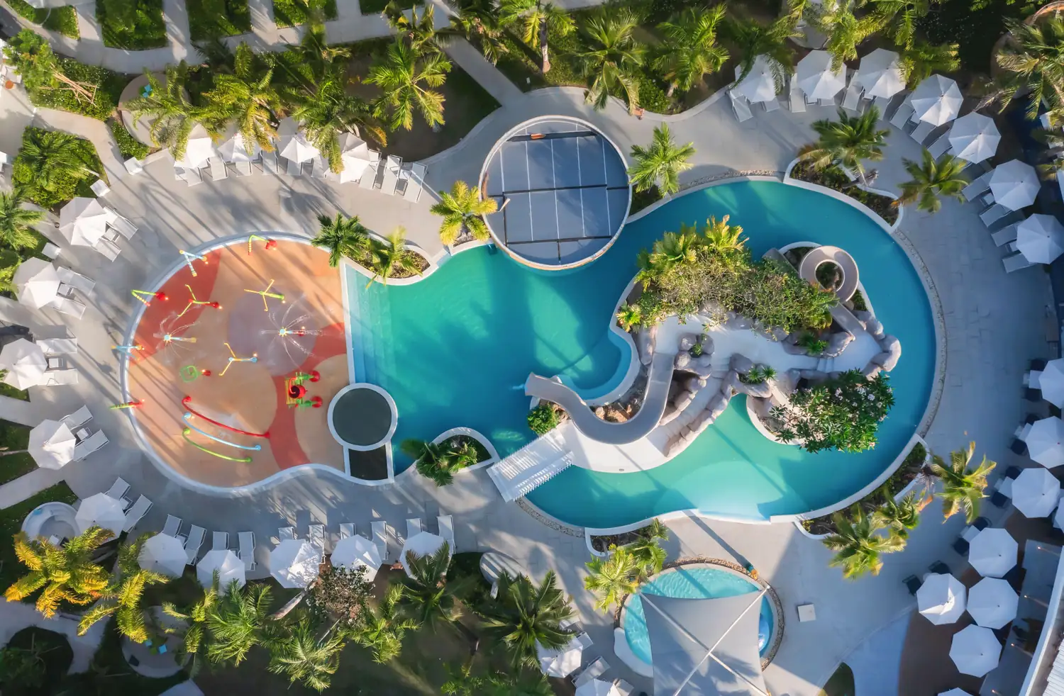 Aerial view of the lagoon pool and splash park