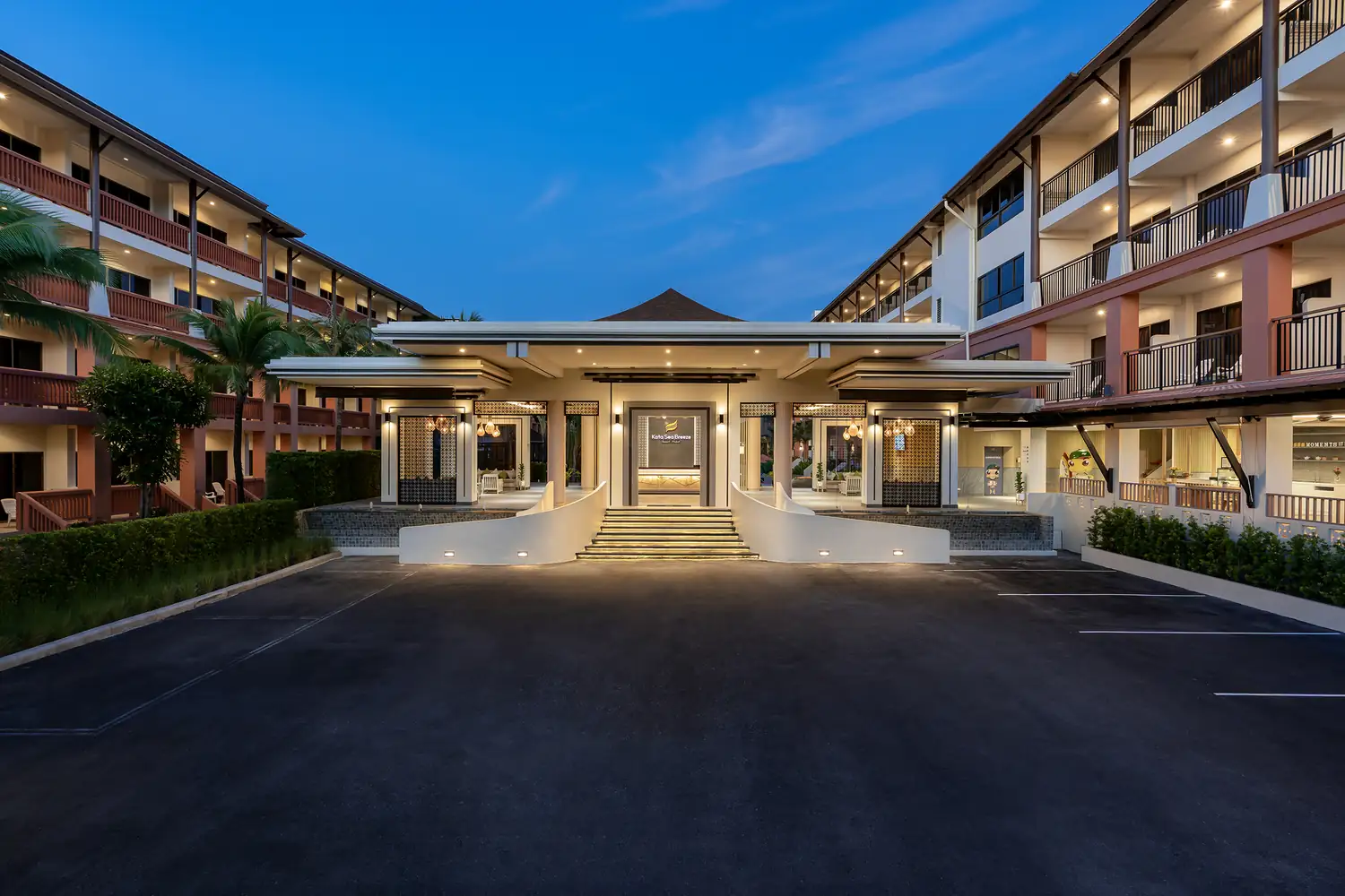 Illuminated resort entrance and lobby