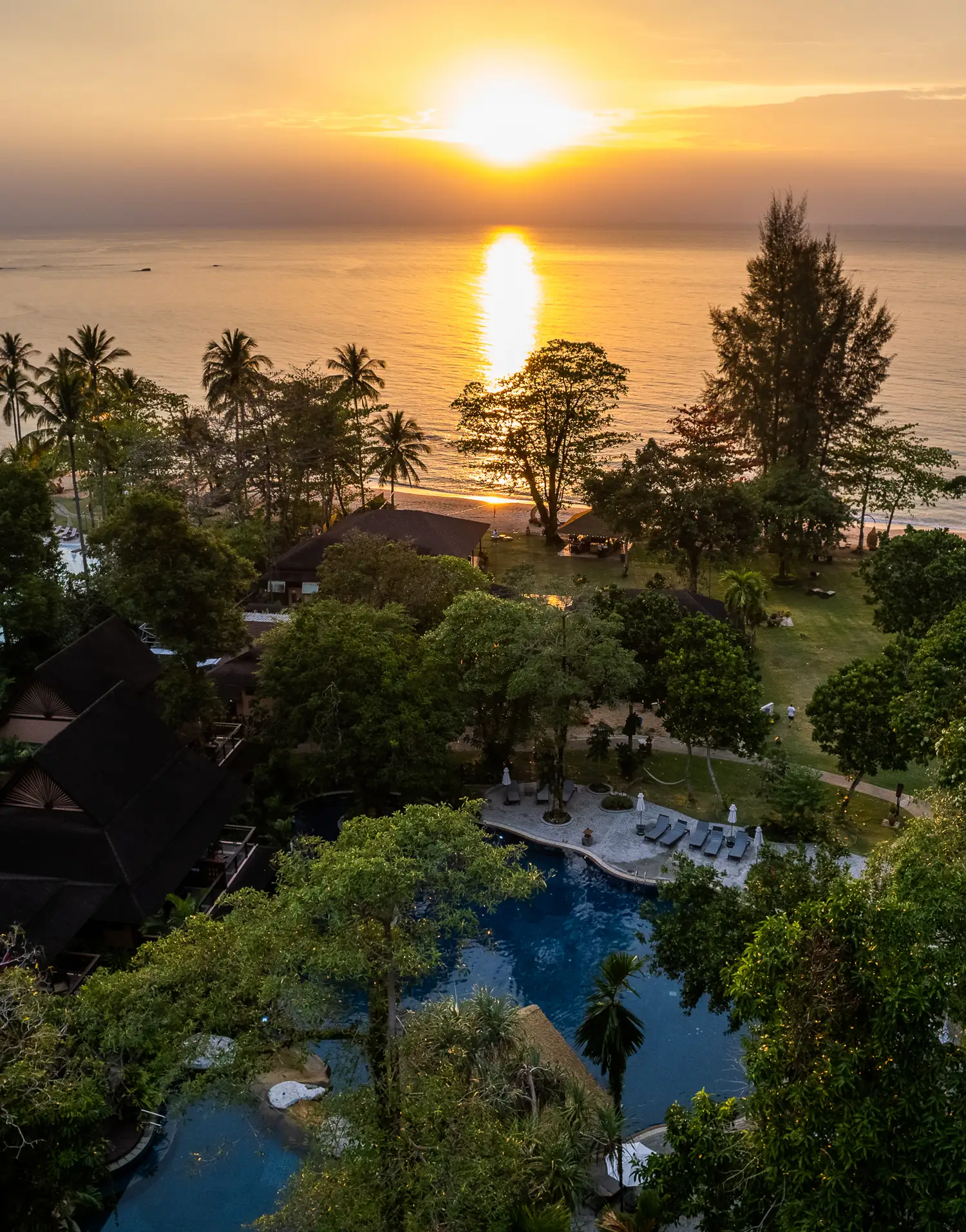 Aerial view of the resort and shoreline