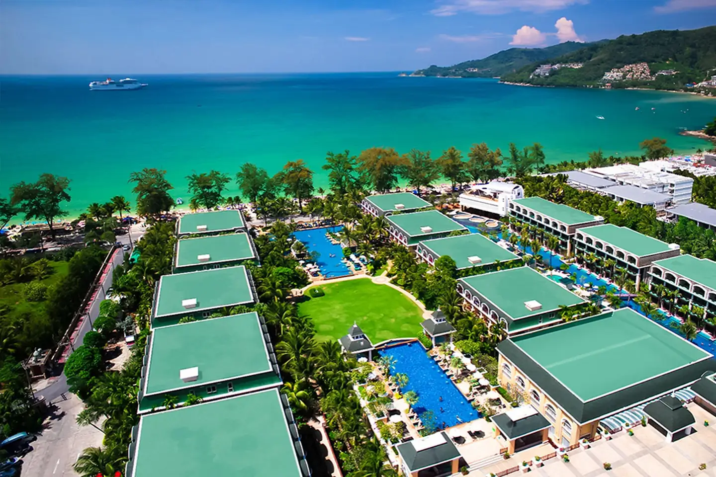 Resort and bay seen from above