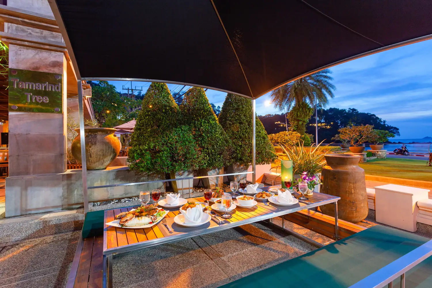 Dinner laid out at the Tamarind Tree restaurant