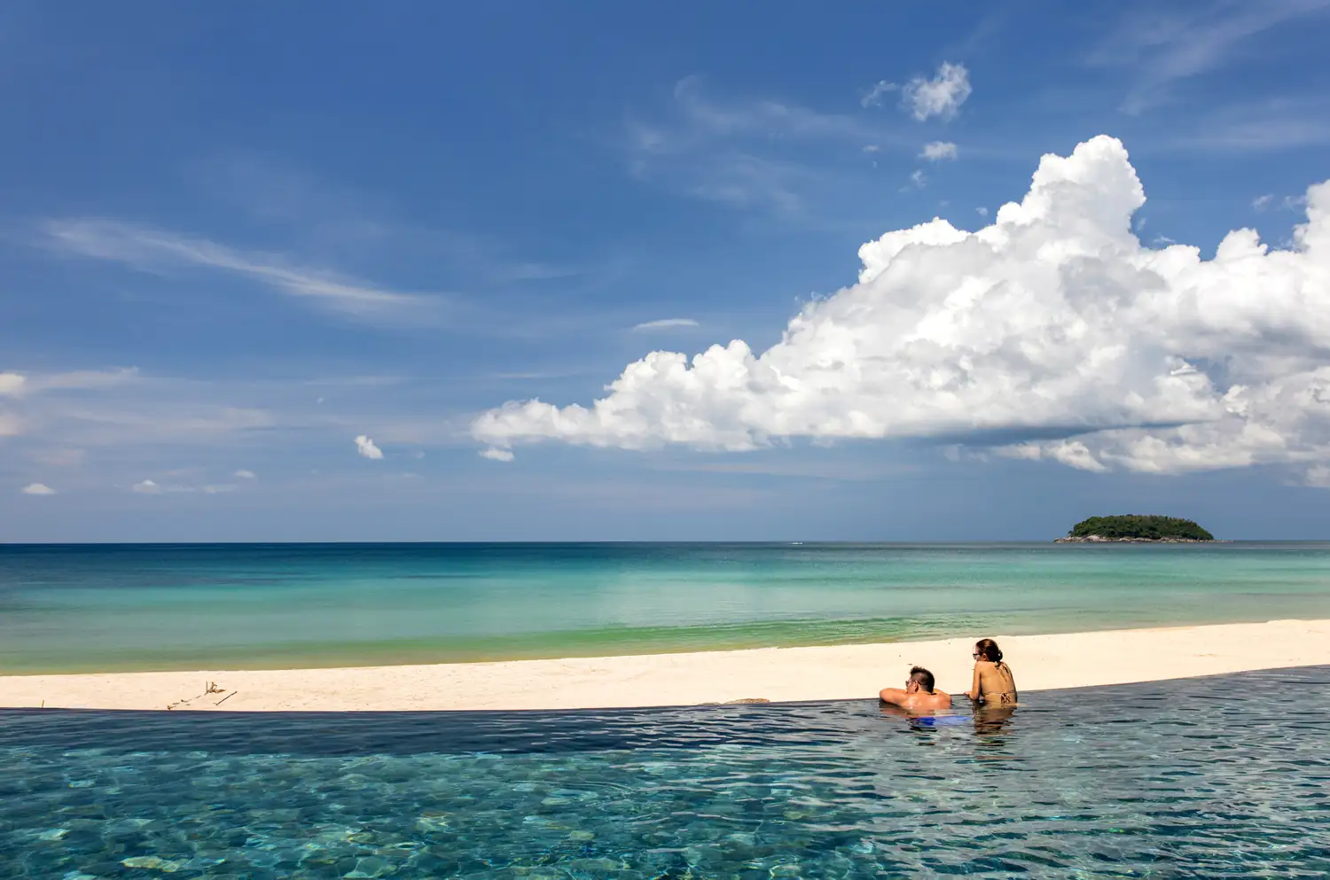 Main infinity pool from above at The Shore at Katathani
